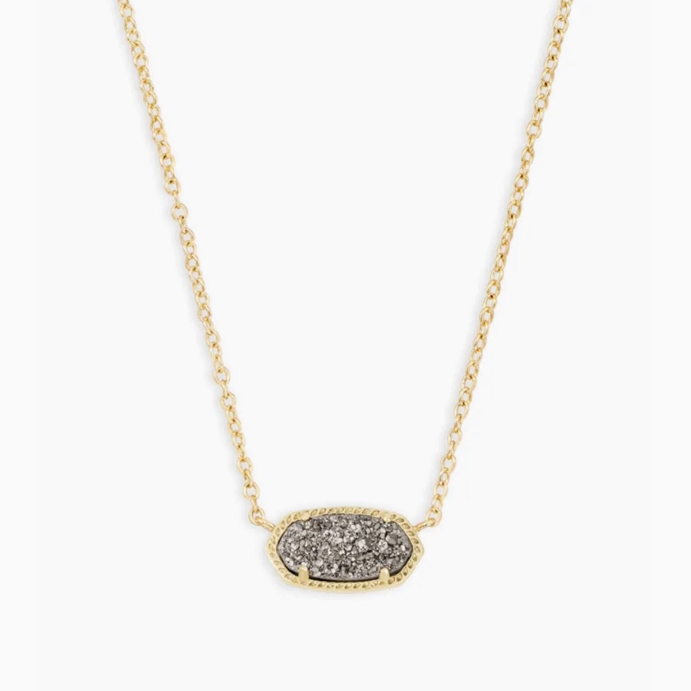 NEW Kendra Scott Elisa Gold Pendant Necklace in Platinum Drusy